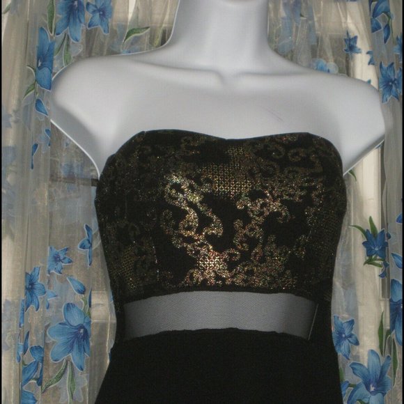Papaya Dresses & Skirts - Unique Womens BLACK & MULTI GOLD MESH STRAPLESS Evening Dress by PAPAYA Sz S / M